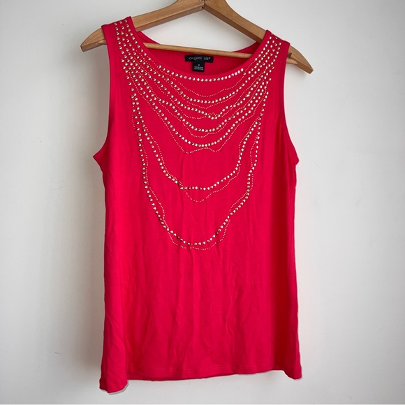 August Silk Red Tank Top Blouse with Metallic Details
• Size Medium - Picture 1 of 3